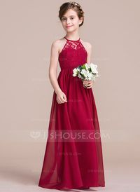 [US$ 72.69] A-Line/Princess Floor-length Flower Girl Dress - Chiffon/Lace Sleeveless Scoop Neck