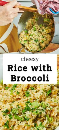 Cheesy Rice with Broccoli / This easy stovetop rice and broccoli dish comes together quickly, goes with everything, and solves the issue of a starch and a vegetable side all in one!