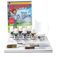 Bob Ross for Kids Happy Lessons in a Box, Acrylic Painting Kit The Kids Happy Lessons in a Box brings the joy of painting to young artists. Kid Happy Lessons in a Box adapts the Bob Ross style to kid-friendly techniques in water-based media (not oils). Kids follow along with Bob and friends to create landscape paintings on thin canvas boards that can be framed to proudly display. The comic book-style instruction book offers easy-to-follow illustrated instructions from set-up to signature. Bob an