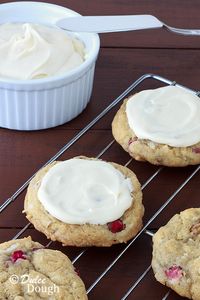 Rhubarb Cookies with Cream Cheese Frosting | Dulce Dough Recipes--delicious!!! Used half flour half almond meal to give more protein!