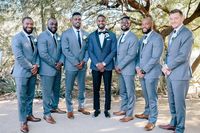 Gray groomsmen suits at Kate and Karo's fall wedding in Arizona. #GroomsmenStyle #GroomsmenStyleIdeas