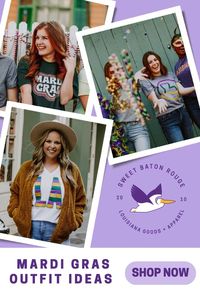 We make picking out a Mardi Gras Outfits for Women a breeze with out selection of Lousiana Mardi Gras tees! They are comfy, casual, cute, and ready to be worn to your next parade!