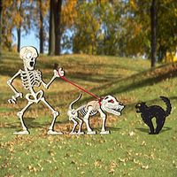 Bone Walker Pattern.  What will your neighbors think and say when they see this skeleton walking his skeletal dog through your neighborhood. Scared cat design also included! (Real dog leash needed! Not included!) Skeleton is 48" Tall 3 Designs!  Pattern #2214  $12.95  ( crafting, crafts, woodcraft, pattern, woodworking, yard art, halloween ) Pattern by Sherwood Creations