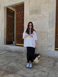 Bump outfit with adidas samba and Loewe basket bag