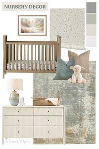 Christian nursery decor mood board with Christain artwork and wallpaper! Modern transitional nursery decor ideas, gender neutral nursery design