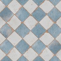 Inspired by the sun-drenched streets of Spain, our Artisan Damero Azul Ceramic Floor and Wall Tile brings vintage charm to your interior. The low-sheen white and light blue glaze is offset by imitations of scuffs and spots that mark well-loved, century-old tiles. Rich red tones from the ceramic underneath peek through, adding a worn finishing touch on this uniquely aged piece. There are 8 different variations of this pattern randomly spread throughout each case, it is easy to capture the authent