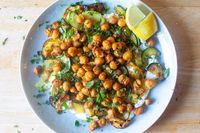 crisped chickpeas with herbs and garlic yogurt