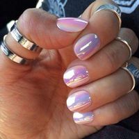 Rainbow pearlescent iridescent white unicorn chrome nails