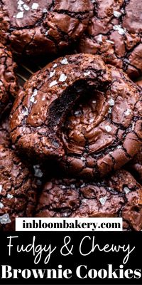 These are chewy, chocolatey brownie cookies with crinkly, shiny tops, gooey centers and a sprinkle of flaky sea salt.