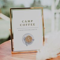 "The Camp Bachelorette Coffee Bar Sign Template is perfect to bring your girls together for a Cabin Bachelorette Party, Mountain Bachelorette, or Bachelorette Weekend in the Woods! This package includes a template that can be customized and printed for the perfect bachelorette weekend decoration.  *No Physical Item will be Sent - This is a Template* Sizes Included: * 5x7\" * 8x10\" The templates are easy to customize, download and print at home within minutes, through Templett - a free software that you can access through your regular web browser on your computer. No need to install any fonts or special software. Easy as cake! ⭐ MATCHING MEGA BUNDLE https://www.etsy.com/listing/1430004636/camp-bachelorette-mega-bundle-camp-theme? ⭐ MATCHING ITEMS https://www.etsy.com/shop/SophiaMariePaperi