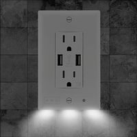 Power up portable devices and shine a light in the dark with this Insignia nightlight and USB charging wall outlet. The white LED nightlight guides your way during trips to the kitchen for a midnight snack, and the two USB ports let you charge multiple devices without the need for separate adapters. This Insignia nightlight and USB charging wall outlet features an automatic light sensor to conserve energy.