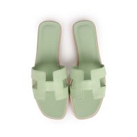 This pair of Oran Sandals are in Vert Jade epsom with the iconic H crossover strap and beige leather soles. Origin: ItalyCondition: New and never wornAccompanied by: Hermes box, dustbags, and carebookSize: 39.5 EU