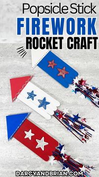 Get ready for liftoff with this Popsicle Stick Firework Rocket Craft. Kids  will love using simple materials to create their own mini rockets, complete with colorful streamers for a realistic effect. This craft is perfect for discussing the science behind fireworks and igniting curiosity in young minds. It's also a great addition to any Fourth of July party or as a decoration for your home.