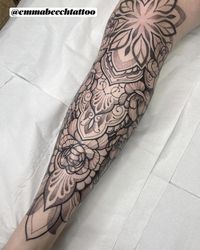 Mandala floral tattoo leg sleeve ornamental tattoo