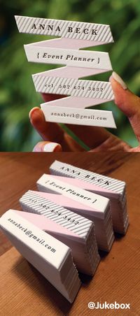 Personalize your business cards with a custom die-cut shape, like these cute letterpressed ribbon shaped cards created for an event planner! Designed and Produced by @Jukeboxprint