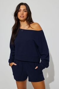 SoftTerry Off Shoulder Sweatshirt Blue