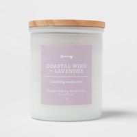 9oz Milky White Glass Woodwick Candle With Wood Lid And Stamped Logo Coastal Wind And Lavender - Threshold™ : Target