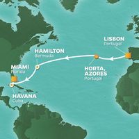 Westward Journey cruise itinerary map, from Lisbon to Miami