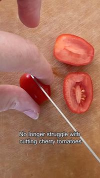 Tired of chasing runaway cherry tomatoes around your kitchen? Use this clever hack and our Zwilling Pro Serrated Knife to slice through tomatoes without making a juciy mess.