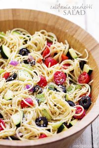 california_spaghetti_salad_ this was fantastic however this recipe makes a boatload of salad. Definitely half it for a family of 4/5 and even then you will have plenty left over for lunch the next day.