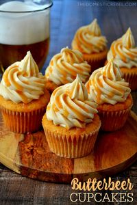 These Butterbeer Cupcakes truly are the best ever! Moist, fluffy butterscotch-vanilla creme cake topped with a fluffy butterscotch frosting and caramel sauce. Incredible! So I guess I'm on a cupcake roll? I posted cupcakes last week, and cupcakes this week. Cupcake Monday should be a thing, don't ya think? Besides that, my book party was this weekend