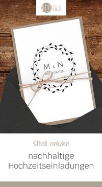 Nachhaltige Hochzeitseinladungen online bestellen: Bei HEJ! FAIR bekommst du individuelle Einladungen zur Hochzeit, die auf reinem Recyclingpapier mit deinen eigenen Texten von Grafikern gestaltet und für dich gedruckt werden. Wähle zwischen einer Vielzahl an Designs und bestelle bequem online. In wenigen Tagen erhältst du dann deine persönlichen Einladungen per Post zugestellt und kannst diese direkt an deine Gäste verschicken.