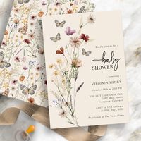 Boho Floral Butterfly Baby Shower Invitation . Looking for a unique bohemian vibe to impress your friends and family? Chic and stylish, this beautiful color palette of tan, brown, rust, terracotta, and burnt orange is the trending theme for this year's baby showers. Watercolor butterflies, rustic dried grass, leaves, and vintage wildflowers are stunning details for your modern boho-chic baby shower. All stationery is professionally designed by Painted Paperie.