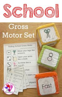 School Gross Motor Set For Kids - with gross motor dice, school gross motor task cards, school gross motor rolling mats and more - 3Dinosaurs.com #brainbreaks #grossmotor #schoolprintable #3dinosaurs #kindergarten #prek #firstgrade