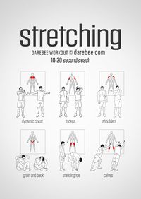 Pre-workout 2 minute stretching routine. Visual guide: print & use.