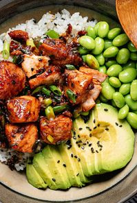 Teriyaki Salmon Bowl - #recipe by #eatwell101 - https://www.eatwell101.com/teriyaki-salmon-bowl-recipe