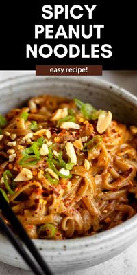 These 15 minute spicy peanut butter noodles are easy to make, high protein and full of flavor. Serve these peanut noodles with tofu, chicken, salmon or shrimp and veggies for an easy weeknight dinner the whole family will love.