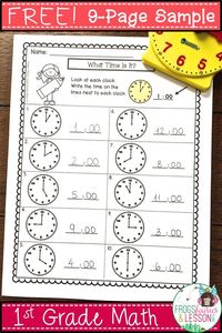 This is a FREE SAMPLE of a Comprehensive 1st Grade Math Practice and Assessments resource. Enjoy one page from each: Counting to 120, Addition to 20, Subtraction from 20, Measurement, Place Value, Shapes, Fractions, Telling Time, and Graphing!