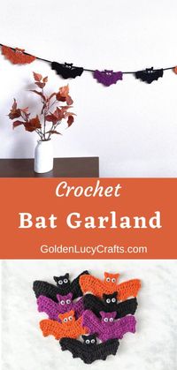 Crochet bat garland, bunting, Halloween home decor idea