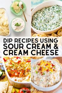 Creamy dips are the ultimate party food. Read through this roundup of dip recipes with sour cream and cream cheese to gather ideas for your next gathering!