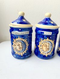 Vintage Celestial spice jars. 90s Y2K Nostalgia. Sun Moon Star Cobalt Blue.Eclectic Boho Kitchen.  vintage spice jars. Kitchen Spice Jar