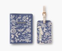 This giftable set is the perfect companion for upcoming adventures. The set includes a coordinating luggage tag and passport cover in our timeless English Rose design, packaged in a gift-ready box. Textured PU with metal hardware Printed in full color and foil stamped Wipe clean Sized to fit all standard passports Passport Holder: 4.25" W x 5.5" L x 0.75" H Luggage Tag: 2.75" W x 4.33" L x 0.25" H