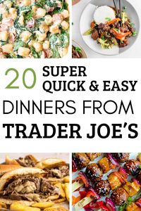 Need some easy meals to prepare for the fam?? Here are 20 EASY Trader Joe's recipe ideas that will have a delicious meal on your table in no time. All of these dinner recipes are made with Trader Joe's ingredients and perfect for an easy dinner! These Trader Joe's Dinner Ideas are all super easy meals to make. From soup, to salad and comfort food, these easy Trader Joe's meals will be a hit with your family!