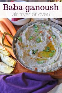 Cut the time in half between you and baba ganoush with this air fryer eggplant dip recipe. This smoky, full-bodied dip is a terrific appetizer alongside toasted pita. No air fryer? No problem! I give standard oven directions as well!rnrn#airfryerrecipe #airfryer #veganappetizers #vegandip #babaganoush #eggplant