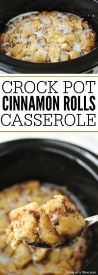 Quick and easy Crock pot Cinnamon Roll Casserole. It is the perfect breakfast casserole to throw together in minutes. Cinnamon rolls just got easier!