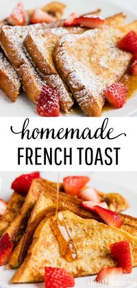 French Toast - Fluffy brioche bread dipped in a vanilla and cinnamon mixture to make perfectly golden french toast. Say goodbye to soggy french toast for good with this easy recipe! #frenchtoast #breakfast #breakfastrecipes #brunch #brunchrecipes #homemade #easyrecipe #easybreakfast #recipes #iheartnaptime