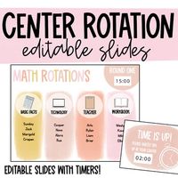 Use these Editable Boho Center Rotation Slides to seamlessly organize your small groups or center work! These Editable Center Slides are completely customizable and can be used for all of your classroom centers in every subject! The Center Rotation Slides include editable text and easy copy & paste visual stickers to create your very own custom center slides! Included in Editable Boho Center Rotation Slides:Powerpoint and Google Slides Versions3,4 & 5 Center OptionsTimers Ranging from 2-