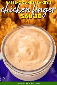 Chicken Finger Sauce - a perfect copycat of Guthrie's, Zaxby's and Raising Cane's sauce. Seriously delicious!! Mayonnaise, ketchup, Worcestershire sauce, hot sauce, garlic powder, seasoned salt, black pepper. Great with chicken fingers and fries. Got the recipe directly from a former employee. The BEST!! #copycat #raisingcanes #zaxbys #sauce #dippingsauce