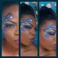 Colorful Sea Goddess inspired make-up accented with aqua gems by MUA Anika Joyett.