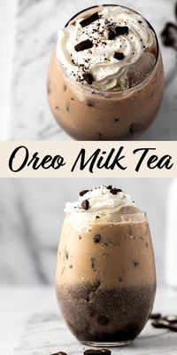 This Oreo milk tea (also called Oreo bubble tea) is easy to make with only 5 ingredients: Oreos, boba pearls, milk, tea and simple syrup. If you like bubble tea, you will love this creamy oreo milk tea drink!