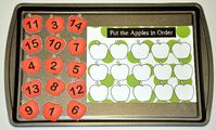 The Apple Number Sequence Cookie Sheet Activity is an apple or fall themed activity.  In this cookie sheet activity, students arrange the numbers in numerical order.  The numbers can be arranged in both ascending and descending order to provide two ways to practice sequencing.