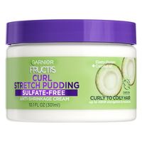 Garnier Fructis Curl Stretch Pudding Sulfate Free Anti-Shrinkage Cream, provides up to 48 Hour Elongation and Moisture. Curl Stretch Puddings Stretch and Lock Technology with Elasto-Protein detangles and instantly elongates while adding bounce, moisture and glossy shine. Lightweight, non-greasy, non-crunchy, and non-flaky. Sulfate Free and formulated with Coconut Oil and Elasto-Protein, a combination of plant-based protein and conditioning agents. Apply to wet hair, section by section, stretchin