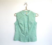 Vintage 1960s John Meyer of Norwich mint green floral print sleeveless blouse.