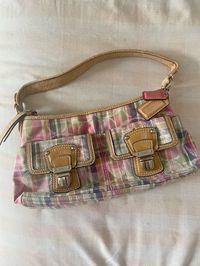 product linked coach handbag plaid pattern light colors pastel brown stiching shoulder bag fashion accessories inspo poppy madras plaid sequined pink colorful hippie crossbody purse satchel #ebay #ad #affiliate