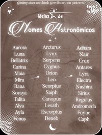 ៸៸  ˳  ࣪   .  Ideias de nomes astronômicos.