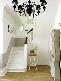 Entrance hall. Farrow and Ball Pavilion gray and all white.